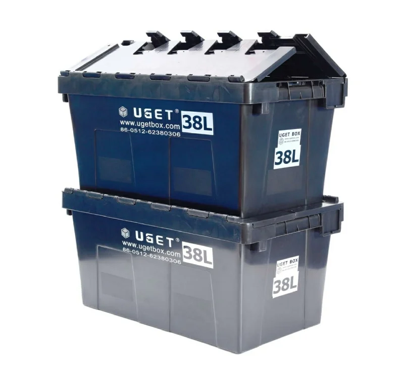 Stack/Nest heavy duty attached lid containers 38L