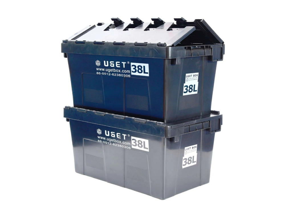 Stack/Nest heavy duty attached lid containers 38L