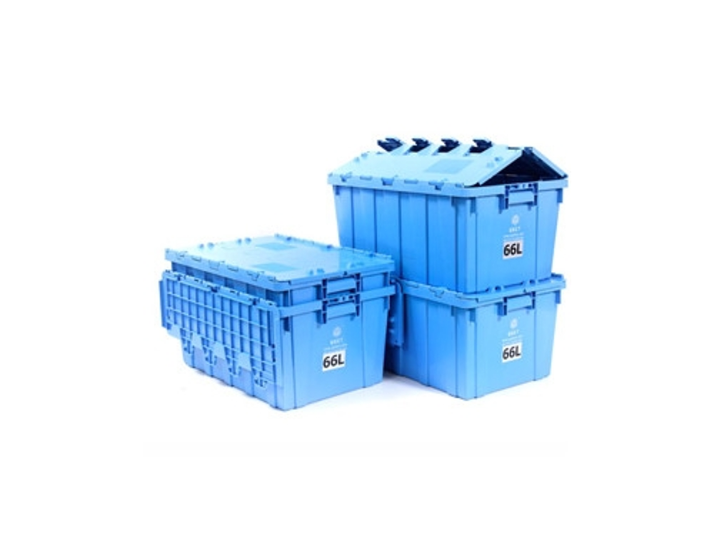 Heavy Duty Attached Lid Containers 66L